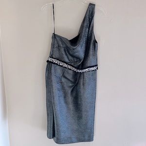 Allen B One Shoulder metallic silver dress